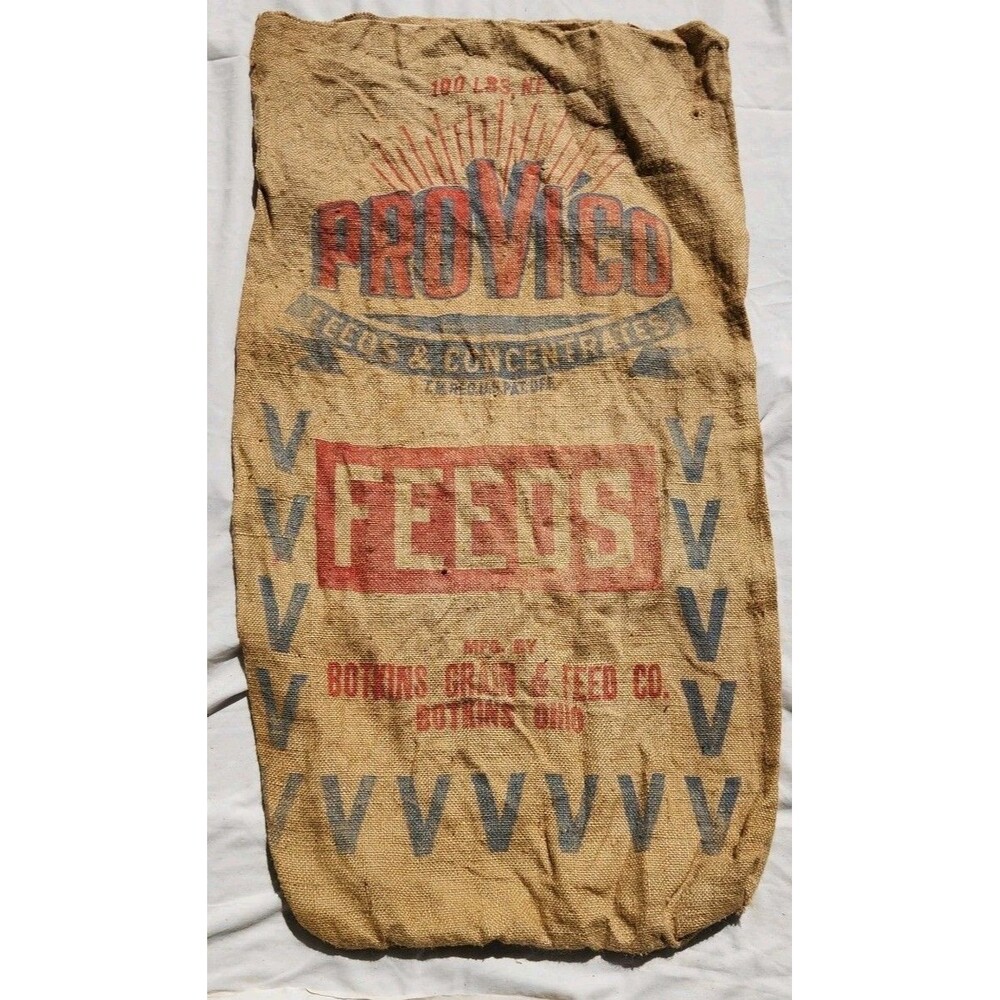Vintage Provico Feeds Burlap Bag Sack Old Farm Advertising